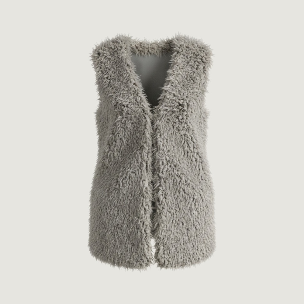 Unbranded Faux Fur Vest Womens M Grey Excellent Shaggy Hooded Open Front Pockets